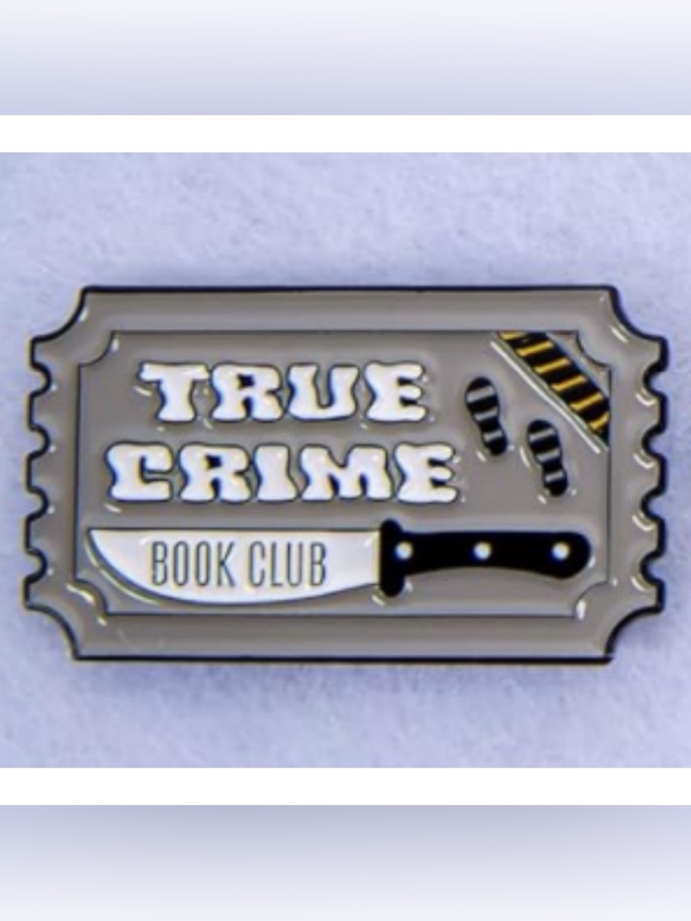NEW Enamel Pin “True Crime Book Club” Knife Literature Reading Mystery Gray